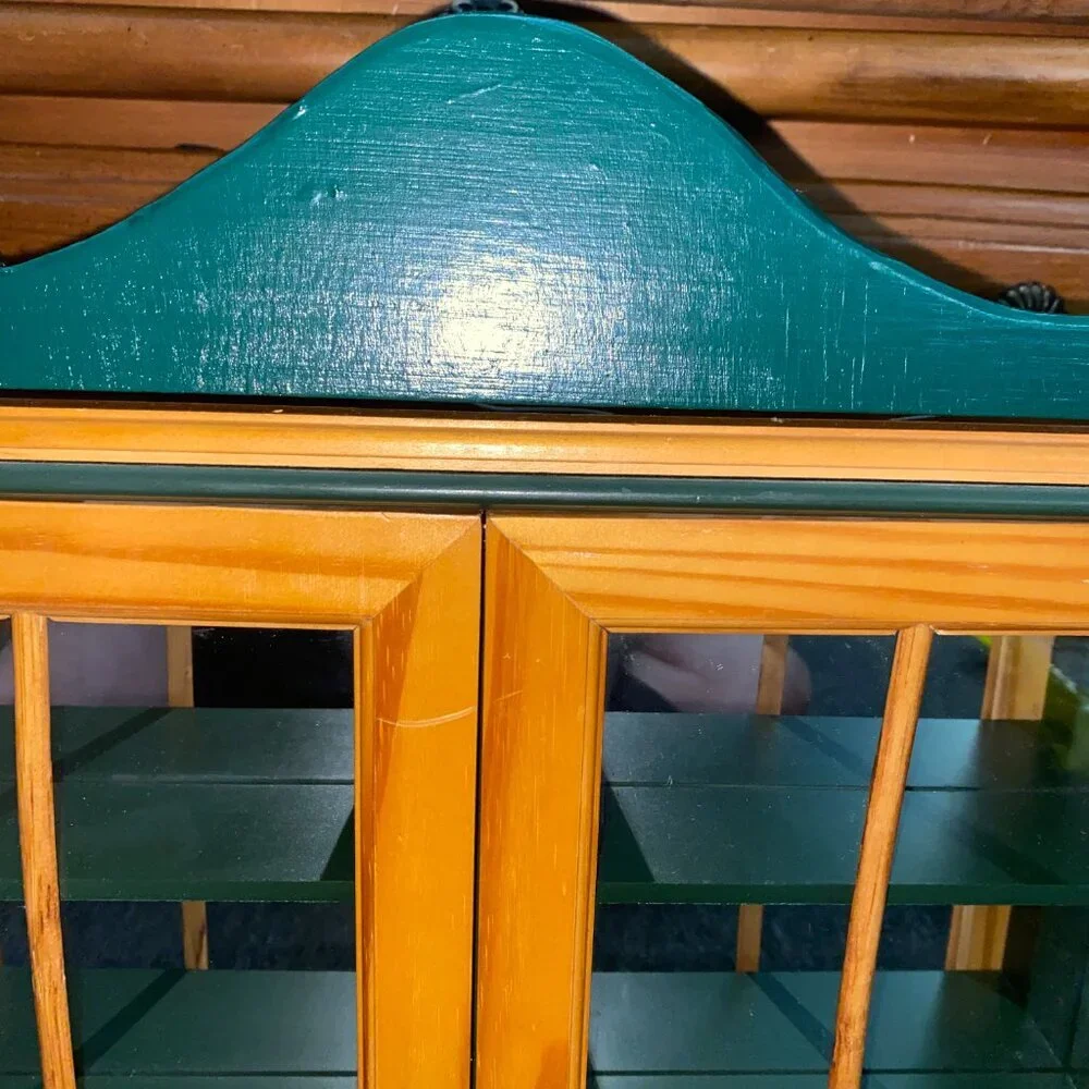 *Green Wood Glass Door Curio Cabinet for Miniatures (21